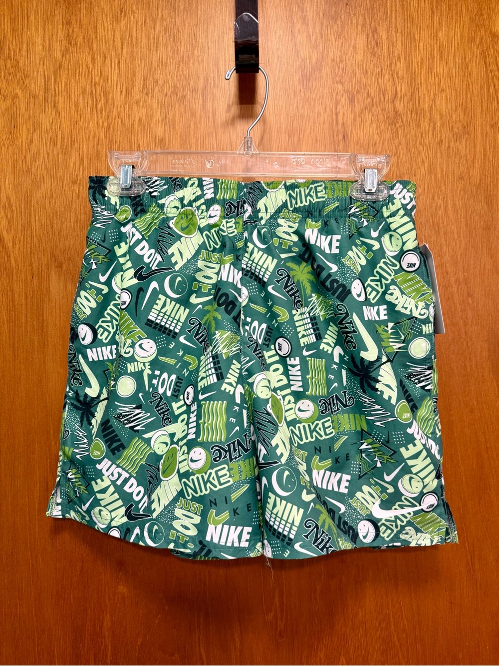 Nike Men's Green Graphic Logo Swim Trunks